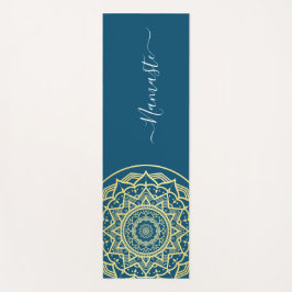 Tapete de Yoga Escrito Namaste Mandala Dourado Azu