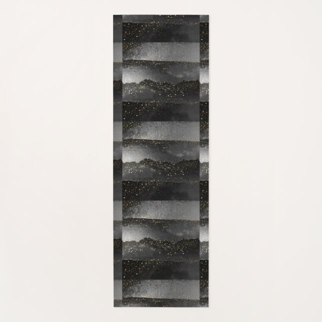 Tapete De Yoga Espaço estrelado cósmico inclinado da cinza preta (Frente)