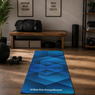 Tapete De Yoga Esportes de Nome Geométrico Azul Moderno