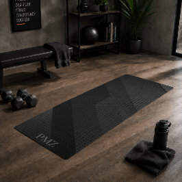 Tapete De Yoga Esportivas iniciais geométricas pretas elegantes