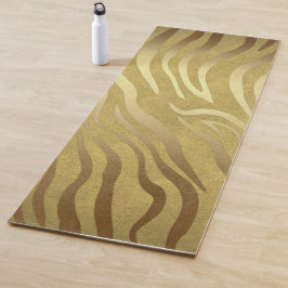 Tapete De Yoga Estampa de Zebra em Bronze Dourado Glam Safari da