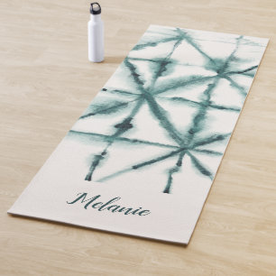 Tapete De Yoga Estilo Shibori Molde Aquarela Moderna Verde Inteli