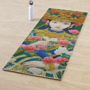 Tapete De Yoga Estilo Vintage Abstrato asiática Garota com Flores