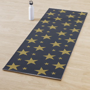 Tapete De Yoga Estrelas do ouro em azul Marinho - Elegante e Eter