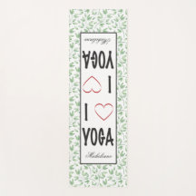 Eu adoro o script YOGA Green Leaves Patterno Monog