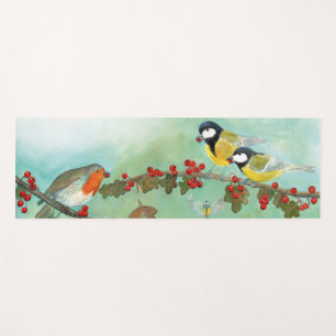 Tapete De Yoga Excelente Tit Birds, Red Robin e Hawthorn Berries