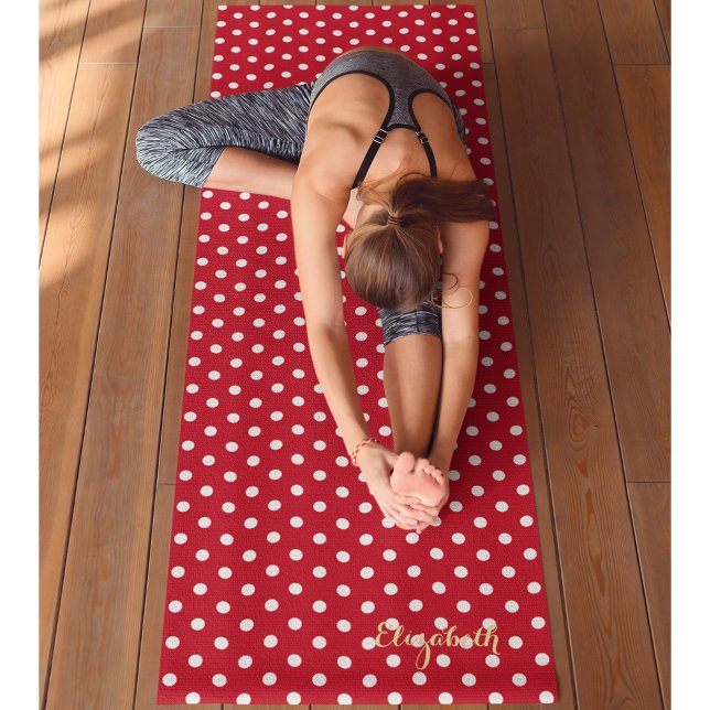 Tapete De Yoga Exercício de Monograma de Bolinhas Retrópicas Retr (Red White Retro Chic Polka Dots Monogram Exercise Yoga Mat)