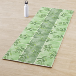 Tapete De Yoga Exercício Elegante De Aquarela Verde Folha