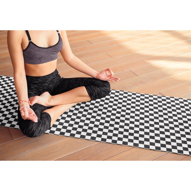 Tapete De Yoga Exercício Moderno de Monograma Chefiado em Branco (Modern Black White Checkered Monogram Exercise Yoga Mat)