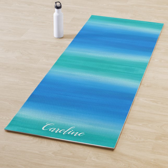 Tapete De Yoga Exercício Verde Azul Ombre Praia Yoga Mat (In Situ)
