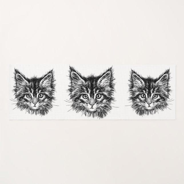 Tapete De Yoga Face de Kitten Preta e Branca (Frente (Horizontal))