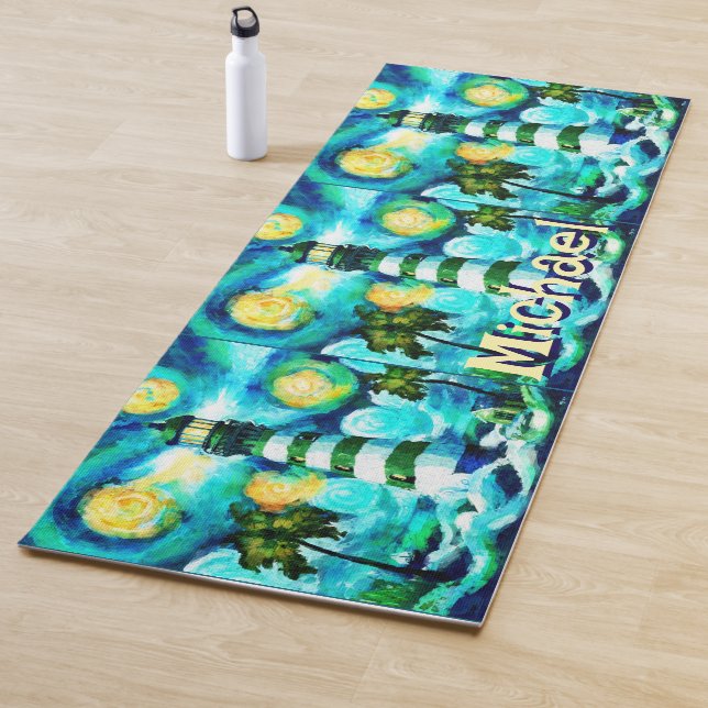 Tapete De Yoga Farol Tropical Náutica Costeira Personalizada (In Situ)