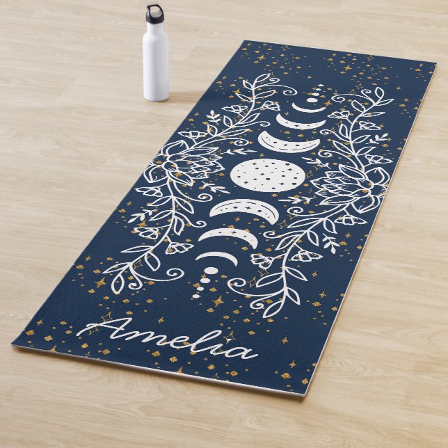 Tapete De Yoga Fase da Lua Estrelas Celestiais Desenho da Linha d (In Situ)