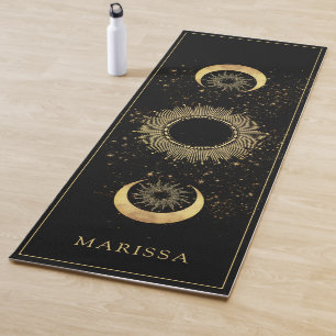 Tapete De Yoga Fase da Lua Negra Dourada Celestial Personalizada