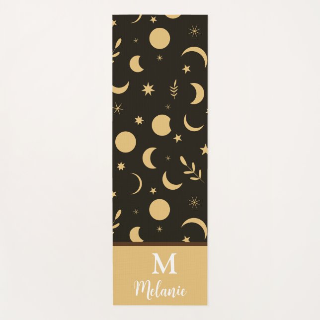 Tapete De Yoga Fases da Lua Boho Dourado monogramado  (Frente)
