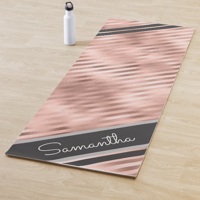 Tapete De Yoga Faux Foil Stripe de Nome Personalizado Personaliza (In Situ)