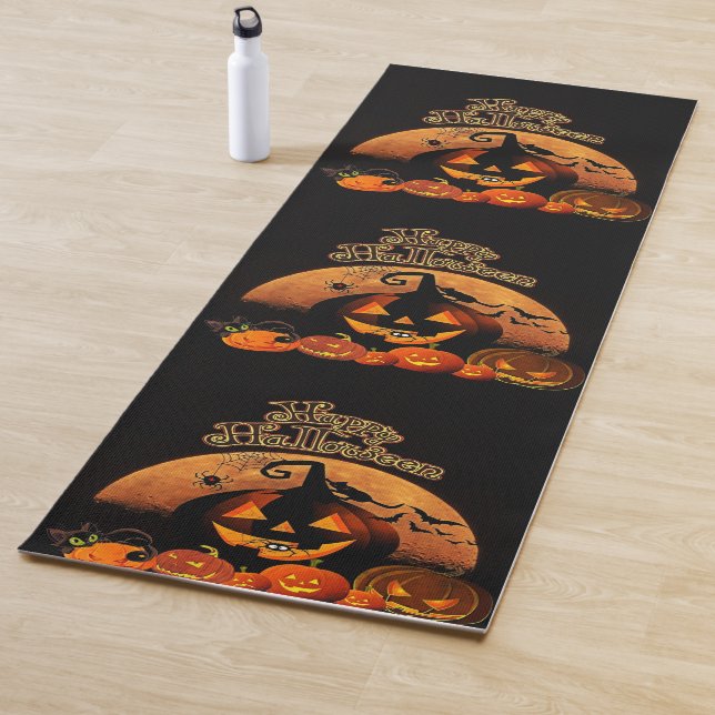 Tapete De Yoga Feliz Halloween Cat Pumpkin (In Situ)