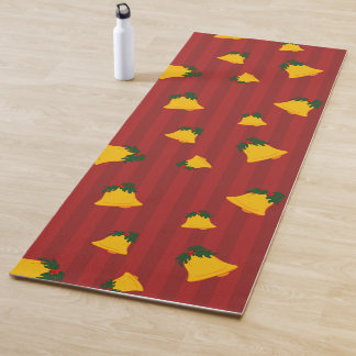 Tapete De Yoga Feriado Vermelho Dourado Listra Sininhos Natal