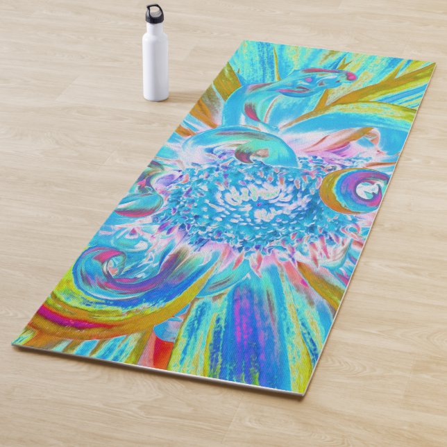 Tapete De Yoga Fesestivo Chartreuse e Blue Dahlia Flores (In Situ)