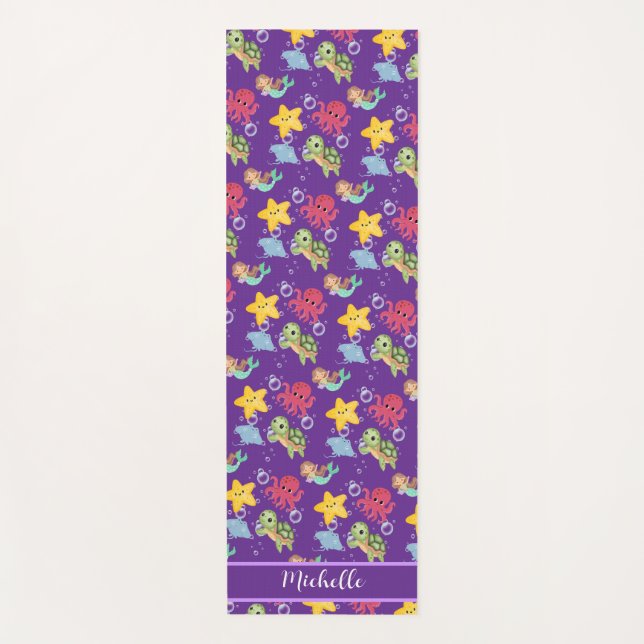 Tapete De Yoga festa de aniversário do mar arco-íris da sereia (Frente)