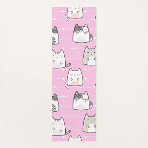 Tapete De Yoga Fila de Coração de Gatos Kawaii sem Costura