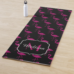 Tapete De Yoga Flamingo brilho falso brilha preto Monograma