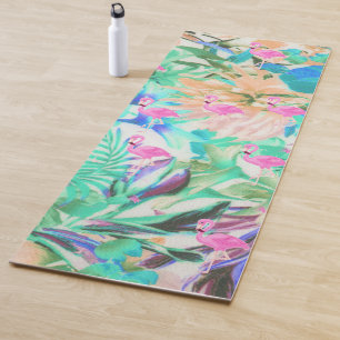 Tapete De Yoga Flamingo floral do rosa tropical moderno da
