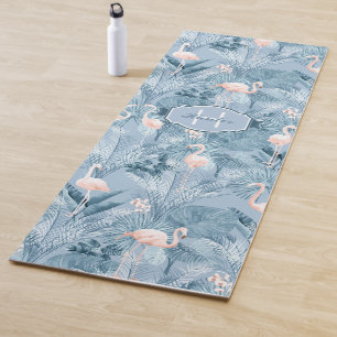 Tapete De Yoga Flamingo Orchid Padrão Tropical Blue ID868