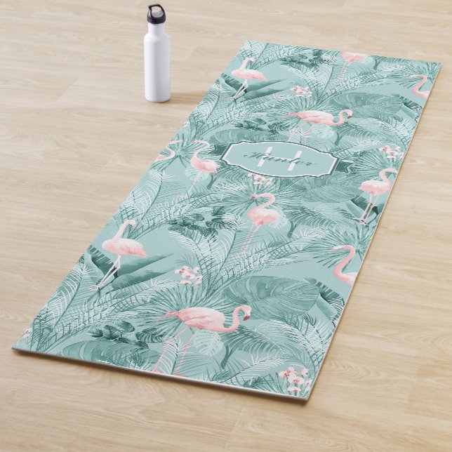 Tapete De Yoga Flamingo Orchid Tropical Pattern Teal ID868 (In Situ)