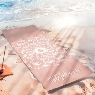 Tapete De Yoga Flamingo Pearl Mandala Monograma Beachê Rosa