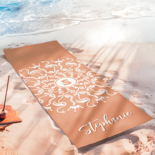 Tapete De Yoga Flamingo Pérola Mandala Monograma Coral Praia