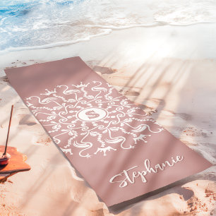 Tapete De Yoga Flamingo Pérola Mandala Monograma Rosa Velho Praia