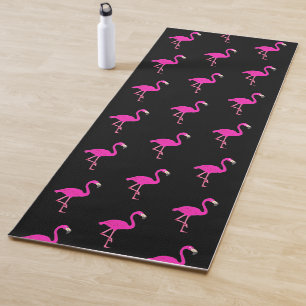 Tapete De Yoga Flamingos lindos em preto