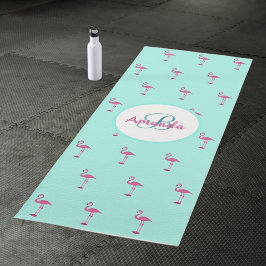 Tapete De Yoga Flamingos rosa monograma verde menta nome