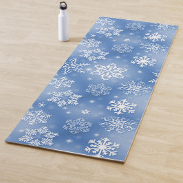 Tapete De Yoga Flocos de Neve Brancos de Inverno Sobre Azul Gelad