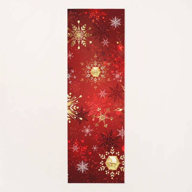 Tapete De Yoga Flocos de neve do Ouro de Natal em Fundo Vermelho (Frente)