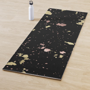 Tapete De Yoga Flocos Dourados e Rosa Dourados Pretos