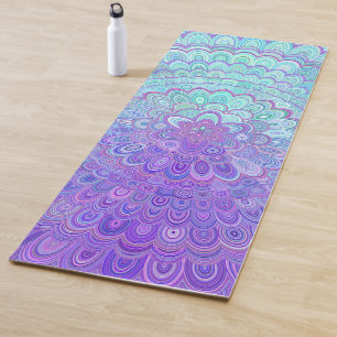 Tapete De Yoga Flor da mandala na luz - azul e roxo