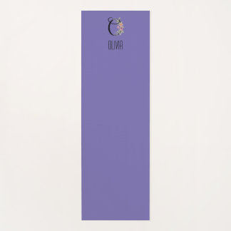 Tapete De Yoga Flor de aquarela inicial de monograma lavanda