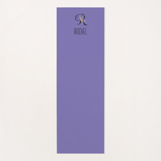 Tapete De Yoga Flor de aquarela inicial de monograma lavanda