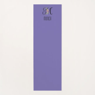 Tapete De Yoga Flor de aquarela inicial de monograma lavanda