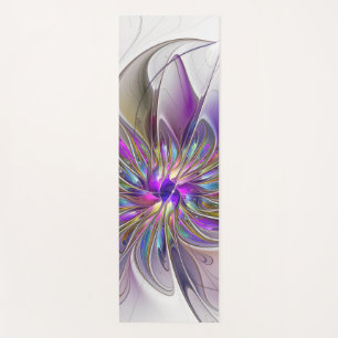 Tapete De Yoga Flor de Arte Abstrato, Enérgica e Colorida
