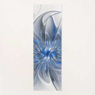 Tapete De Yoga Flor de Arte Fracionada com Cinza Azul abstrato