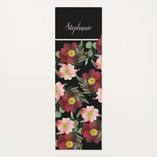 TAPETE DE YOGA FLOR DE BURGUNDY GRANDE NEGRITO PERSONALIZADO (Frente)