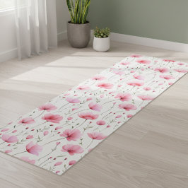 Tapete De Yoga Flor de Campo Aguarela Rosa