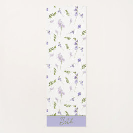 Tapete De Yoga Flor de Campo Azul Aquarela Nome Personalizado 