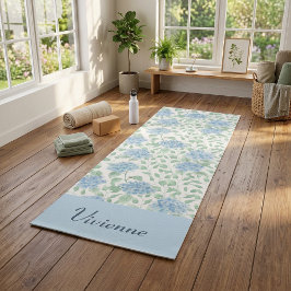Tapete De Yoga Flor de Campo Azul Verde Aquarela Nome Personaliza