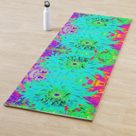 Tapete De Yoga Flor de Dália Decorativa Abstrata Aqua