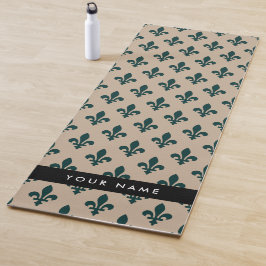 Tapete De Yoga Flor de Lis, Verde no Bege, Real, Seu Nome