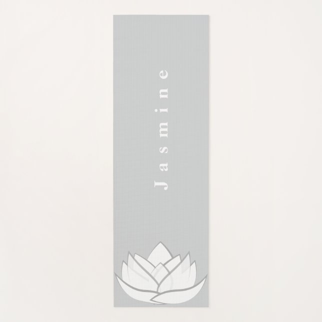 Tapete De Yoga Flor de Lotus de Cinza Elegante Personalizado (Frente)